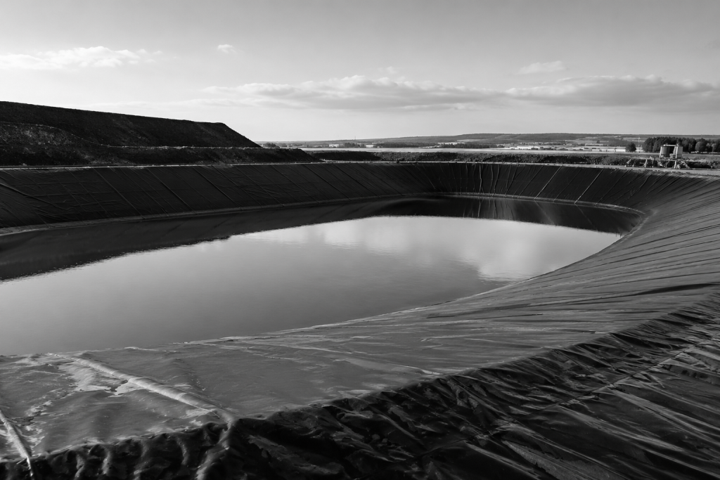 Industrial reservoir with dark textured liner
