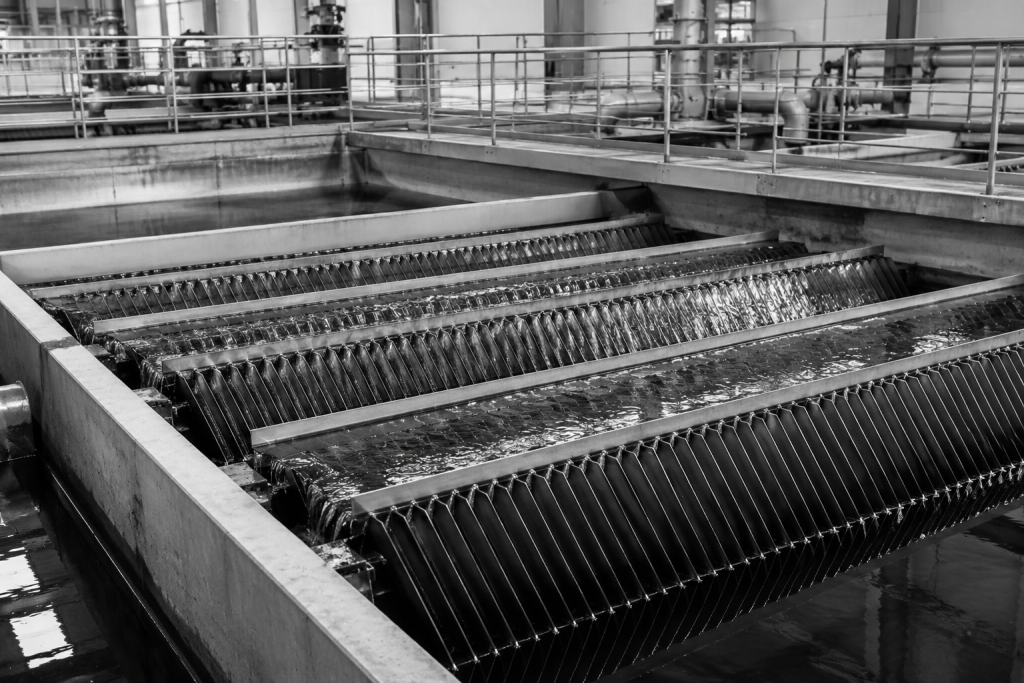 Industrial water filtration system interior